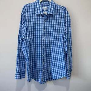 Peter Millar Blue Plaid Cotton-Stretch Sport Shirt, Sz XXL